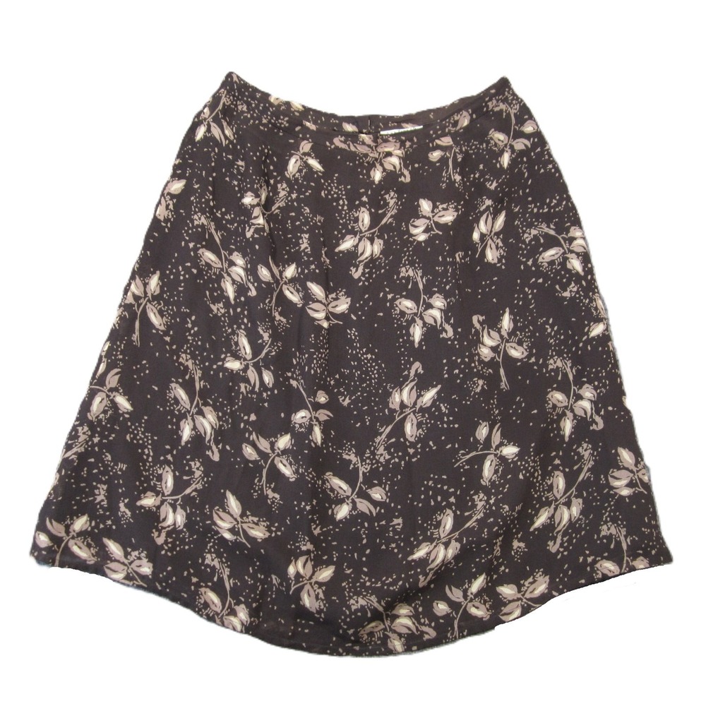 Vtg Ann Taylor Silk Skirt 4P Brown Floral Neutral Lined Boho Cottagecore 90s Y2K